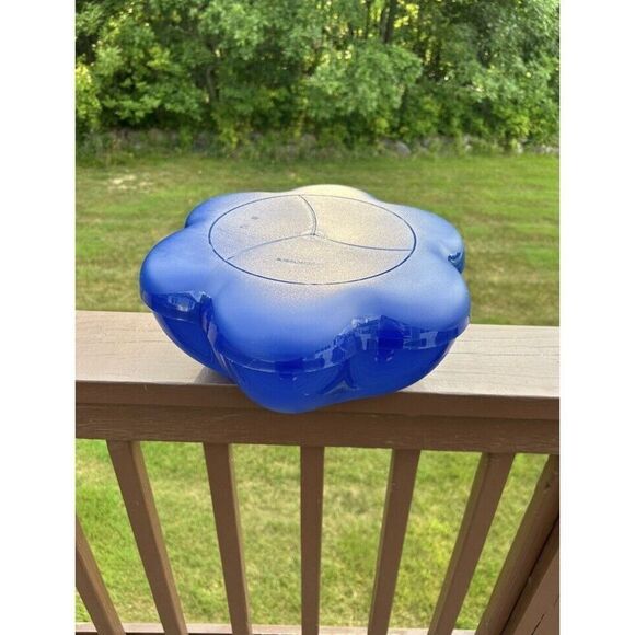 Tupperware Retro Flower Design Blue Chip 'N Dip Bowl Set 5 Piece. - Picture 1 of 13